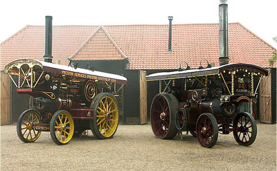 Showmans engines on display in the barn yard.